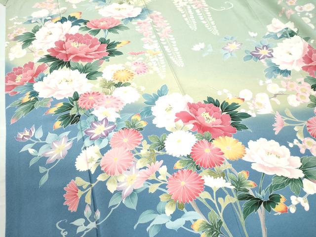 平和屋着物●訪問着 友禅 作家物 牡丹枝垂れ草花文 暈し染め 正絹 逸品 CAAU3103yc