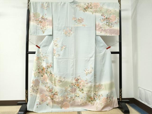 平和屋着物●創業460年・千總 訪問着 駒刺繍 雪輪秋草文 暈し染め 金彩 正絹 逸品 未使用 CAAU3165yc