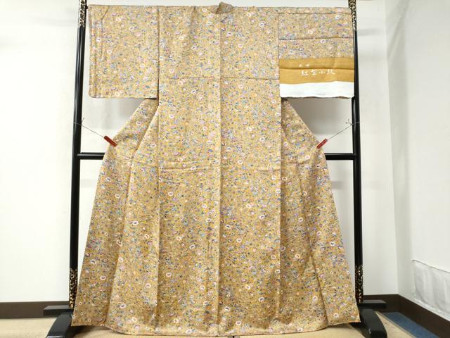 平和屋着物●琉球紅型 小紋 流水扇面草花文 反端付き 正絹 逸品 未使用 CAAU3181yc