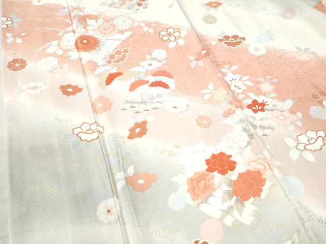 平和屋着物●訪問着 刺繍 花筏文 暈し染め 金彩 正絹 逸品 CAAU3182yc