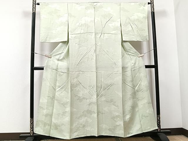 平和屋着物▽上質な色無地 単衣 雲地紋 柳鼠色 正絹 逸品 CAAU3790xi