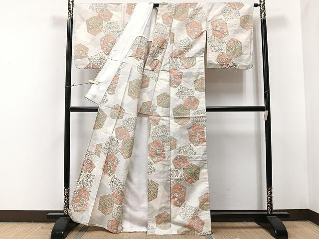 平和屋着物▽上質な紬 単衣 切嵌洋花文 正絹 逸品 CAAU3792xi