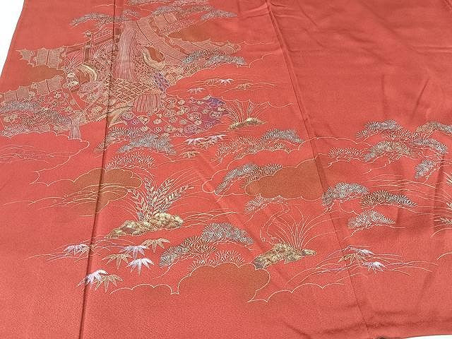 平和屋着物▽訪問着 単衣 女人風景花文 金彩 正絹 逸品 CAAU3793xi