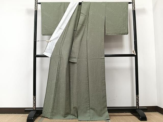 平和屋着物▽上質な色無地 単衣 草花地紋 深川鼠色 正絹 逸品 CAAU3801xi