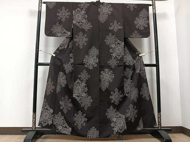 平和屋着物▽上質なお召 単衣 風通織 正倉院花文 正絹 逸品 CAAU3806xi