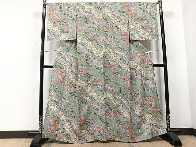 平和屋着物▽上質な小紋 単衣 道長花文 正絹 逸品 CAAU3807xi