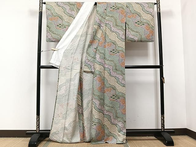 平和屋着物▽上質な小紋 単衣 道長花文 正絹 逸品 CAAU3807xi