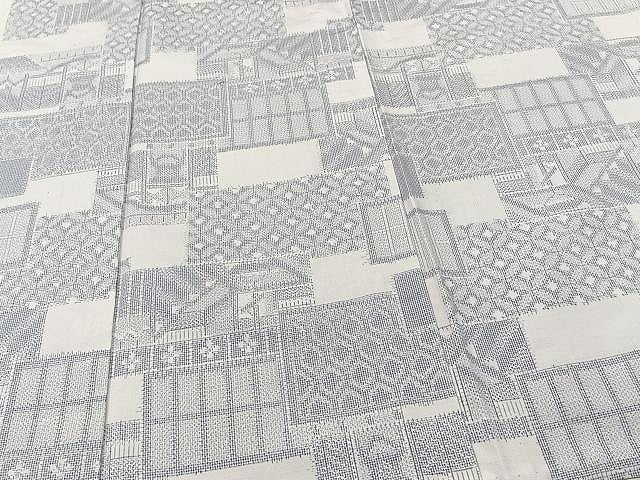 平和屋着物▽上質な紬 単衣 色紙吉祥文 正絹 逸品 CAAU3828xi