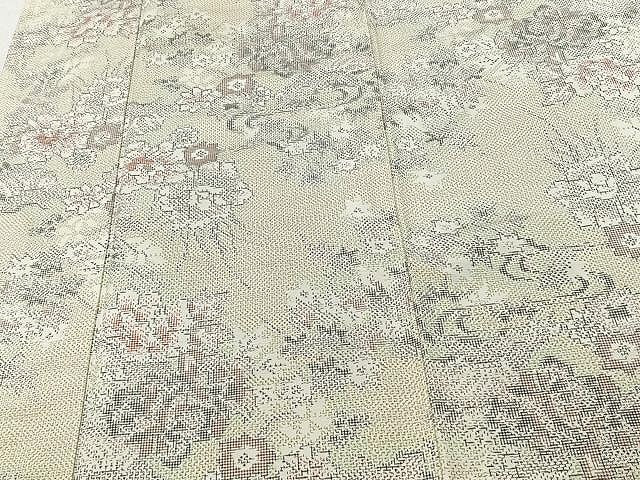 平和屋着物▽上質な紬 単衣 草花文 正絹 逸品 CAAU3829xi