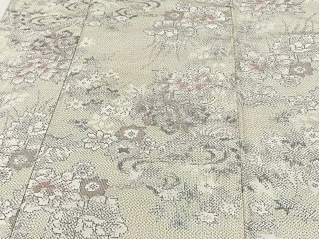 平和屋着物▽上質な紬 単衣 草花文 正絹 逸品 CAAU3829xi