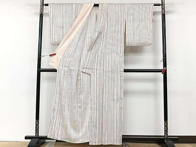 平和屋着物▽上質な小紋 単衣 縞 正絹 逸品 CAAU3845xi