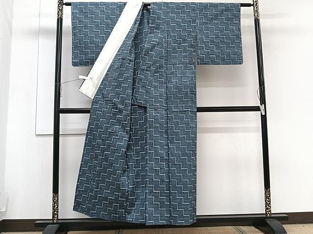 平和屋着物▽上質な紬 単衣 幾何学文 正絹 逸品 未使用 CAAU3851xi