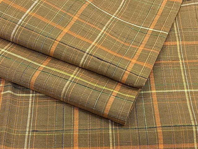 平和屋着物▽上質な紬 単衣 格子柄 正絹 逸品 CAAU3854xi