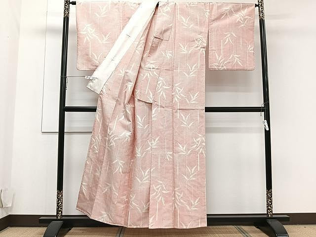 平和屋着物▽上質な紬 単衣 笹竹文 正絹 逸品 CAAU3856xi
