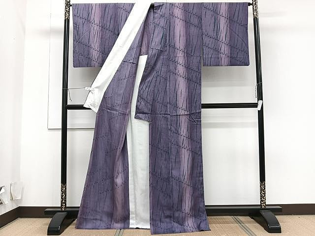 平和屋着物▽上質な紬 単衣 杢目絞り 縞 やまと誂製 正絹 逸品 CAAU3862xi