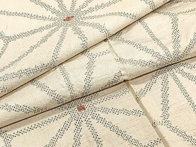 平和屋着物▽上質な紬　単衣　草の葉文　正絹　逸品　CAAU3866xi 平和屋着物▽上質な紬 単衣 草の葉文 正絹 逸品 CAAU3866xi