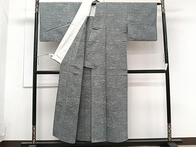 平和屋着物▽上質な紬 単衣 風景文 正絹 逸品 CAAU3874xi
