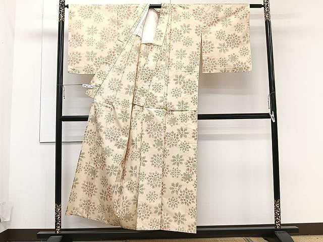 平和屋着物▽上質な紬 単衣 舞花文 正絹 逸品 CAAU3875xi