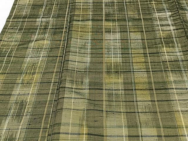 平和屋着物▽上質な紬 単衣 格子柄 正絹 逸品 CAAU3877xi