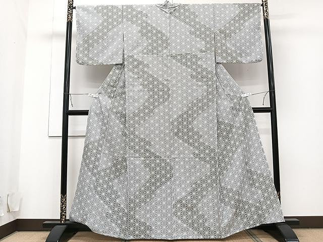 平和屋着物▽小紋 単衣 麻の葉文様 洗える着物 CAAU3883xi