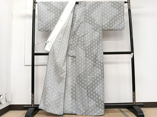平和屋着物▽小紋 単衣 麻の葉文様 洗える着物 CAAU3883xi