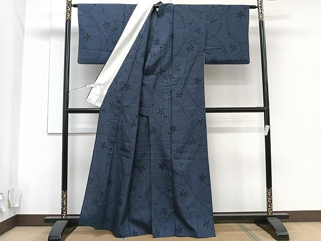平和屋着物▽本塩沢 単衣 唐草文 正絹 逸品 CAAU3884xi