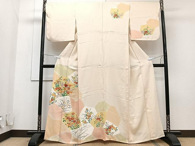 平和屋着物▽訪問着 単衣 刺繍 草花文 正絹 逸品 CAAU3887xi