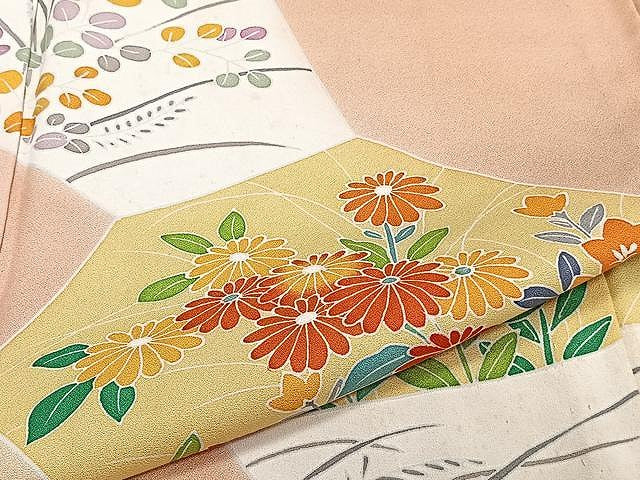 平和屋着物▽訪問着 単衣 刺繍 草花文 正絹 逸品 CAAU3887xi