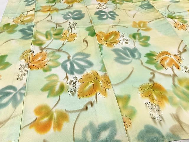 平和屋着物▽上質な小紋 単衣 手描き 葡萄蔦の葉文 暈し染め 正絹 逸品 CAAU3890xi