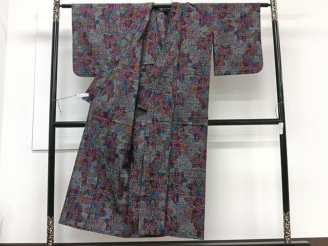 平和屋着物▽上質な紬 単衣 舞葉文 正絹 逸品 CAAU3891xi