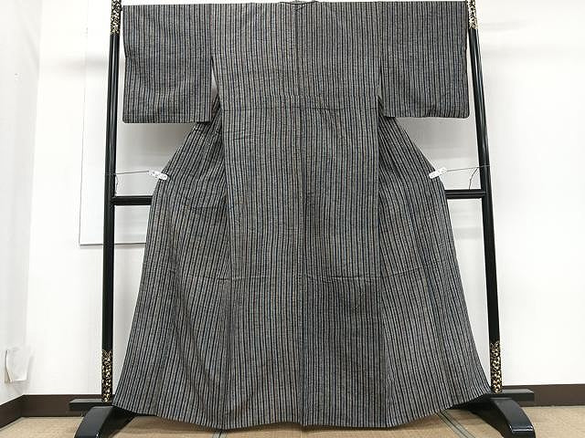 平和屋着物▽上質な紬 単衣 縞 正絹 逸品 CAAU3901xi