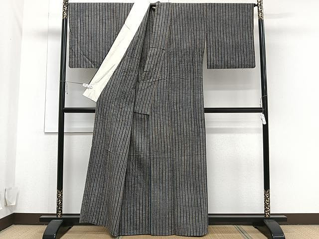 平和屋着物▽上質な紬 単衣 縞 正絹 逸品 CAAU3901xi