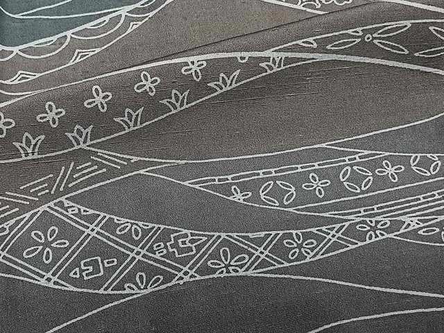 平和屋着物▽上質な小紋 単衣 紬地 草花吉祥文 正絹 逸品 CAAU3907xi