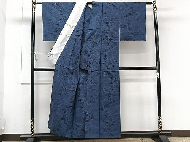 平和屋着物▽結城紬 単衣 草花文 正絹 逸品 未使用 CAAU3908