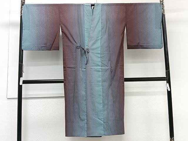 平和屋着物▽スリーシーズン 春夏秋 塵除け 道中着 ロング丈 縞文紗 暈し染め 正絹 逸品 CAAU3909xi