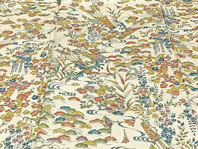平和屋着物▽上質な小紋 単衣 草花文 正絹 逸品 CAAU3925xi