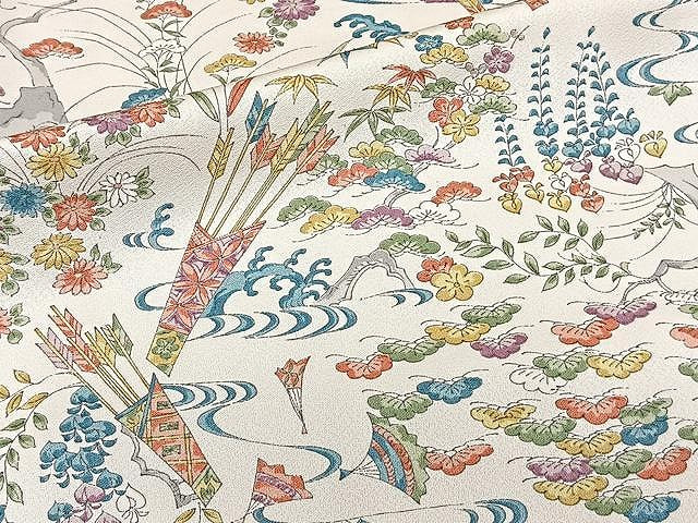 平和屋着物▽上質な小紋 単衣 草花文 正絹 逸品 CAAU3925xi