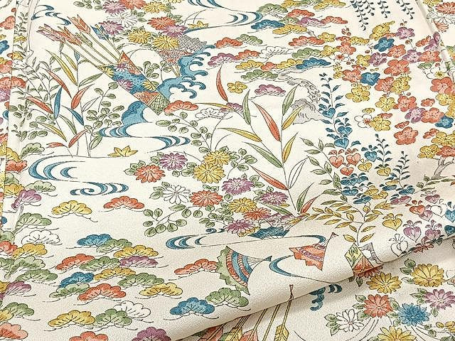 平和屋着物▽上質な小紋 単衣 草花文 正絹 逸品 CAAU3925xi