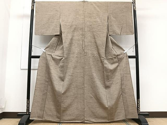 平和屋着物▽上質な紬 単衣 白橡色 正絹 逸品 CAAU3929xi