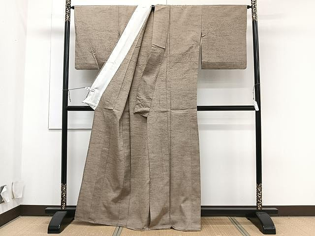 平和屋着物▽上質な紬 単衣 白橡色 正絹 逸品 CAAU3929xi
