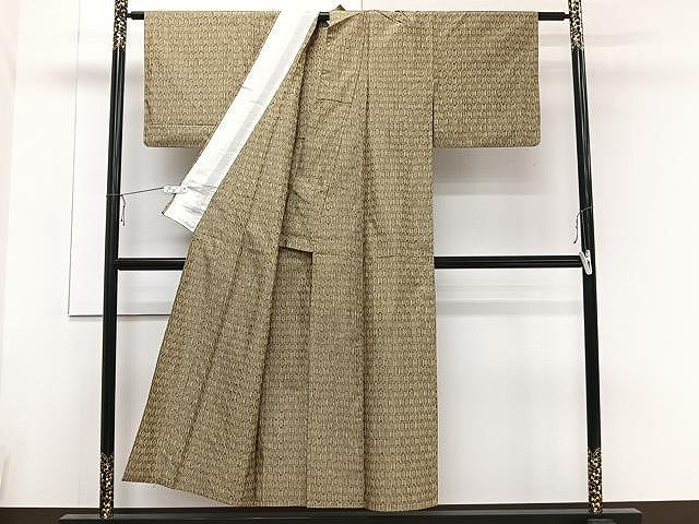 平和屋着物▽上質な紬 単衣 格子花文 正絹 逸品 CAAU3934xi