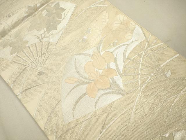 平和屋着物*夏物 六通柄袋帯 扇面芝花文 銀糸 正絹 逸品 CAAU4135eg