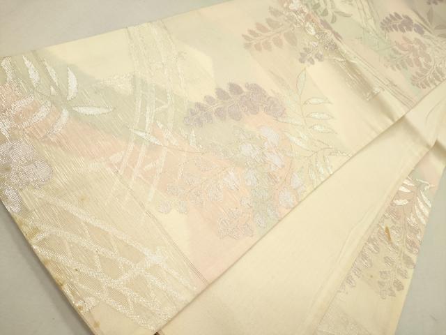 平和屋着物*夏物 六通柄袋帯 渡橋草花文 銀糸 正絹 逸品 CAAU4158eg