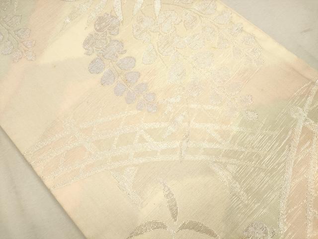 平和屋着物*夏物 六通柄袋帯 渡橋草花文 銀糸 正絹 逸品 CAAU4158eg