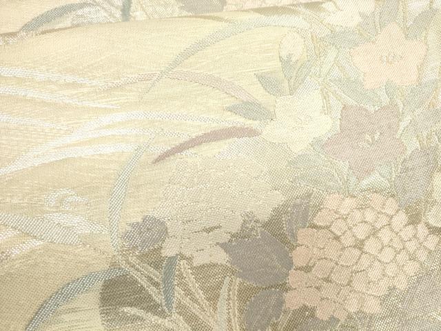 平和屋着物*夏物 六通柄袋帯 流水草花文 銀糸 正絹 逸品 CAAU4165eg