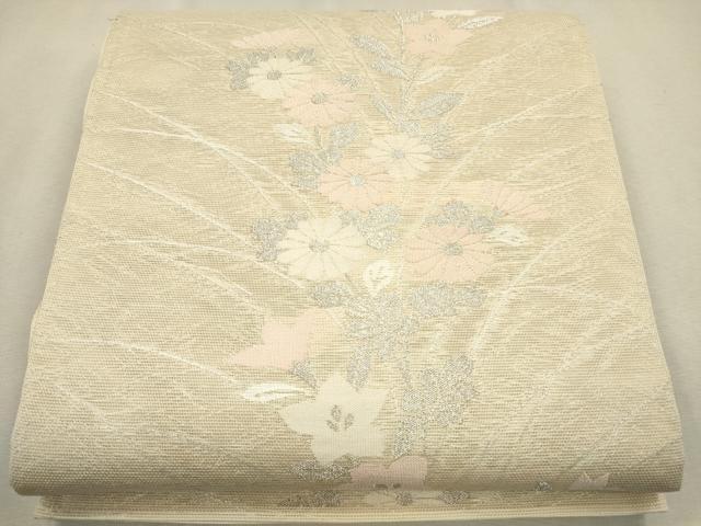 平和屋着物*夏物 六通柄袋帯 枝花文 銀糸 正絹 逸品 CAAU4166eg