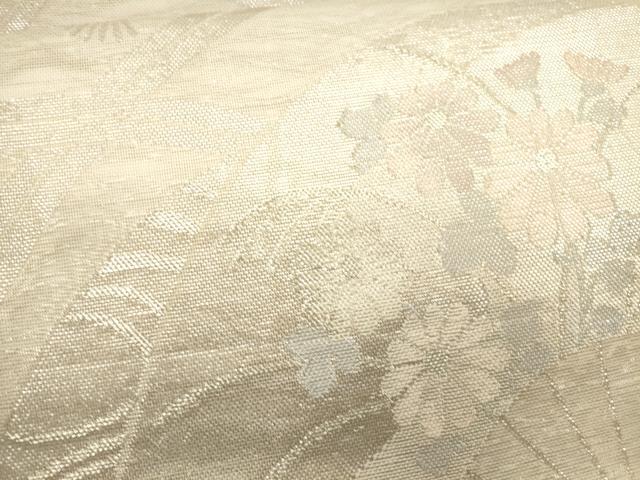 平和屋着物*夏物 六通柄袋帯 流水扇面草花文 銀糸 正絹 逸品 CAAU4317eg