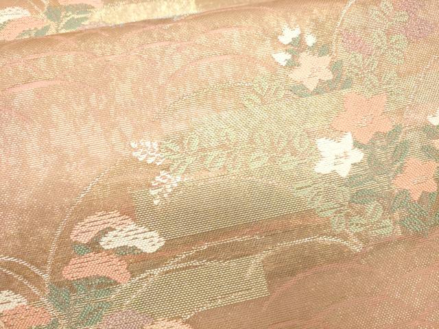 平和屋着物*夏物 六通柄袋帯 横段芝草花文 金糸 正絹 逸品 CAAU4326eg