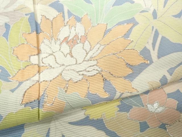 平和屋着物*極上 創業460年・千總 夏物 訪問着 絽 駒刺繍 草花文 銀彩 正絹 逸品 CAAU4787ut