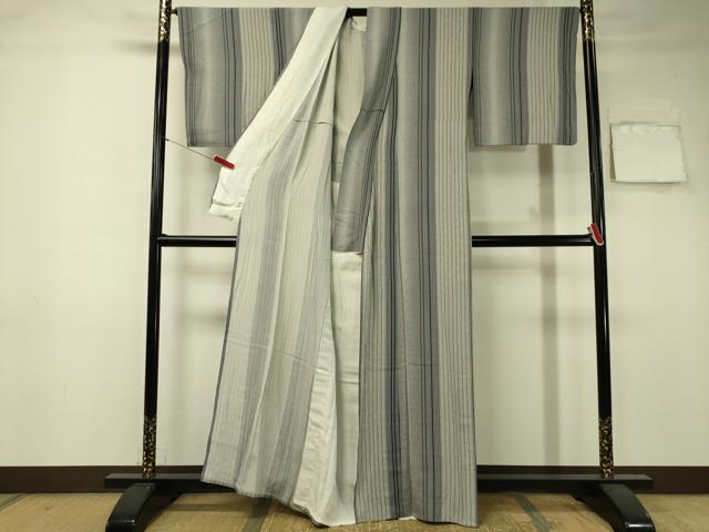 平和屋着物▽上質な小紋 単衣 縞 正絹 逸品 CAAU5261vp